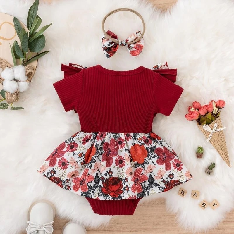 Body bébé manches courtes coton style robe fleurie avec nœud