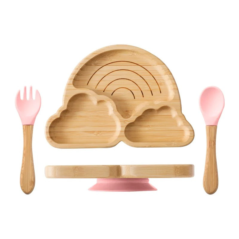 Assiette bambou avec ventouse - arc-en-ciel