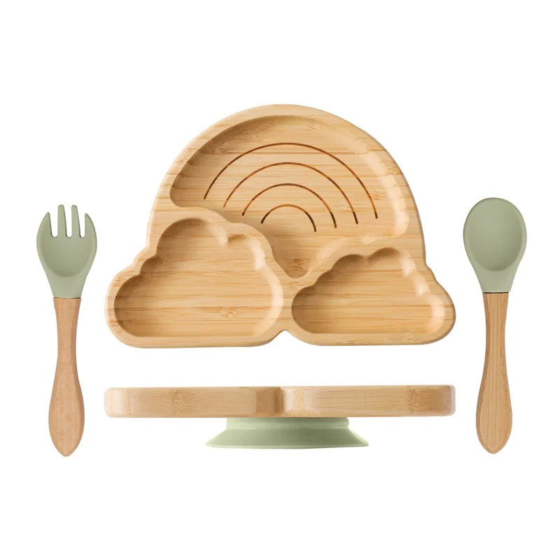 Assiette bambou avec ventouse - arc-en-ciel