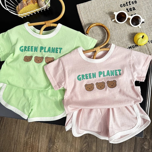 Ensemble bébé t-shirt + short coton rétro motif ours