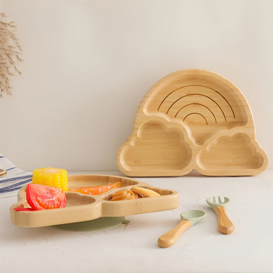 Assiette bambou avec ventouse - arc-en-ciel