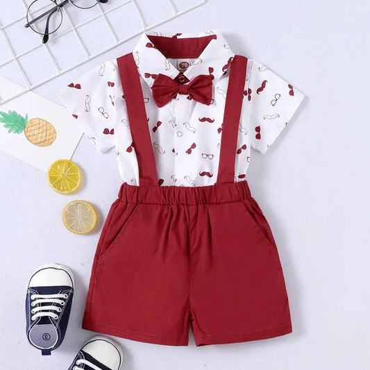 Ensemble bébé body chemise + short coton chic motif moustache