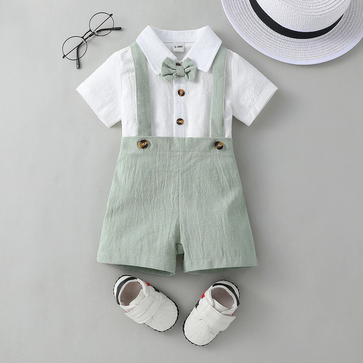 Ensemble bébé chemise + short coton chic nœud papillon