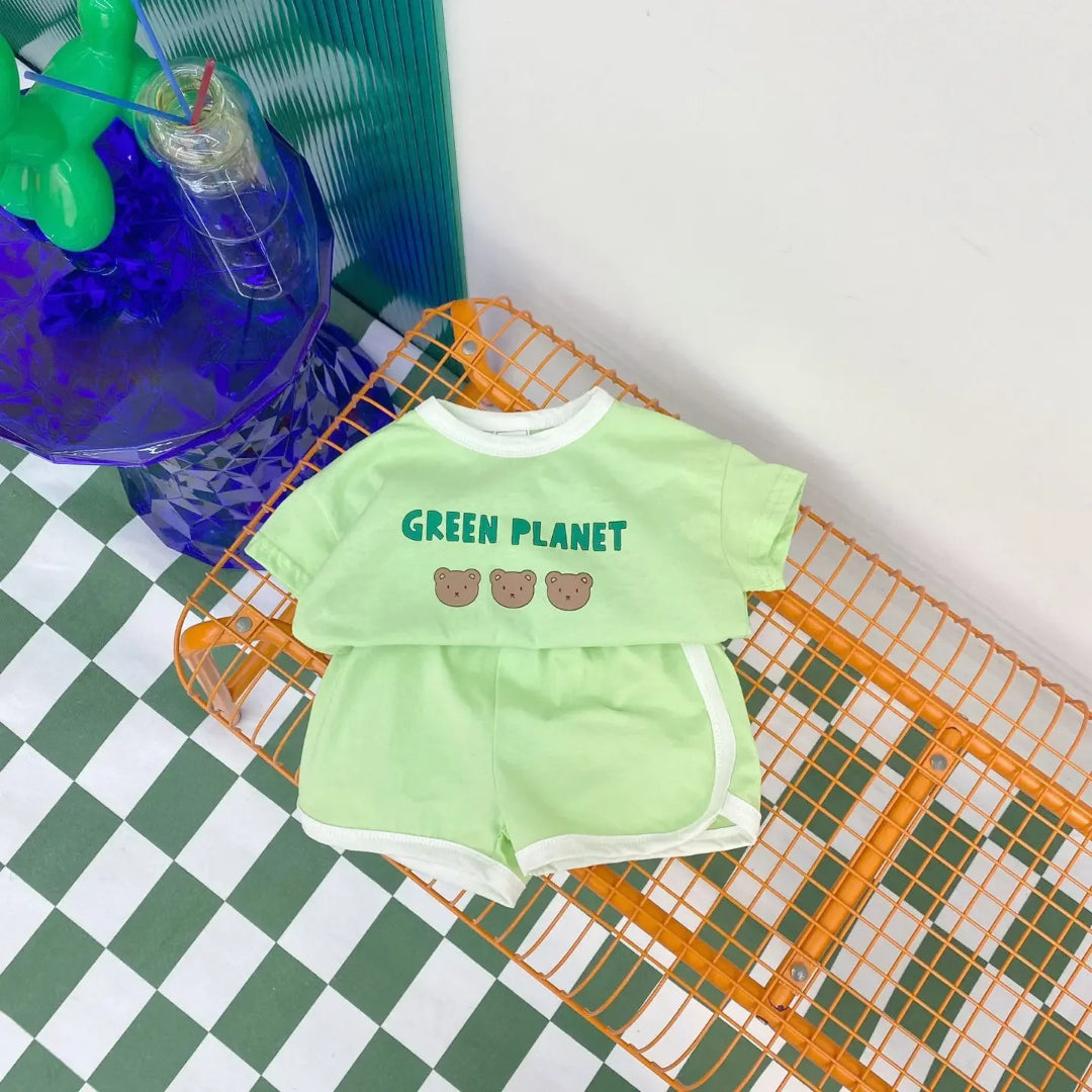 Ensemble bébé t-shirt + short coton rétro motif ours