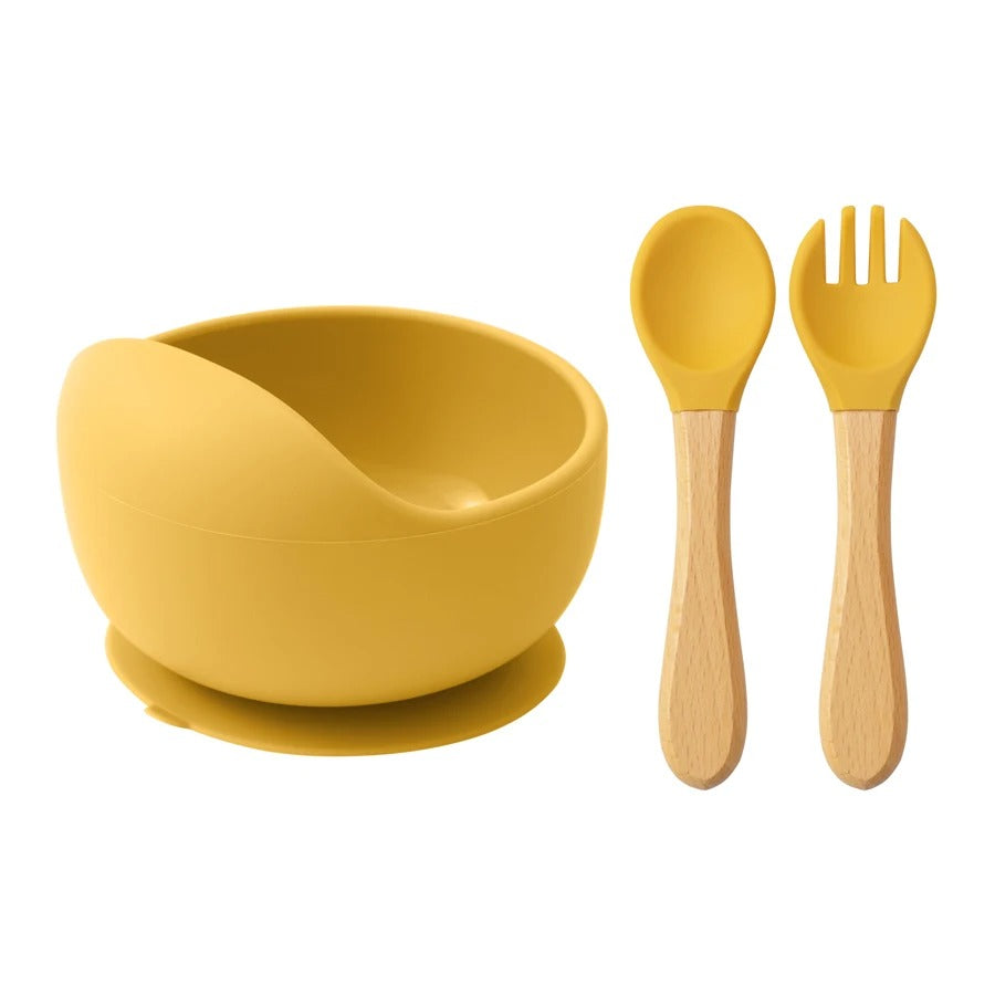 Bol silicone avec ventouse - couverts bois & silicone