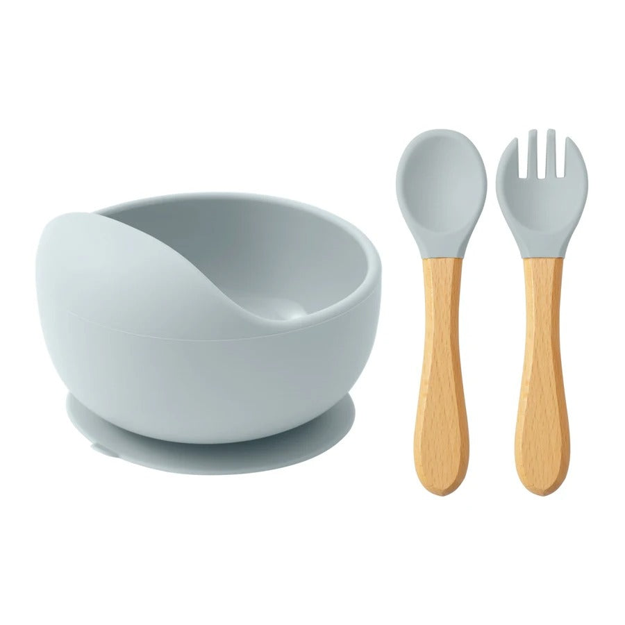 Bol silicone avec ventouse - couverts bois & silicone