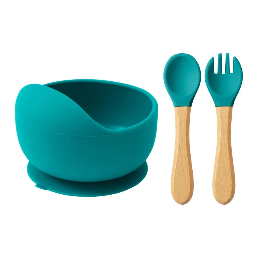 Bol silicone avec ventouse - couverts bois & silicone