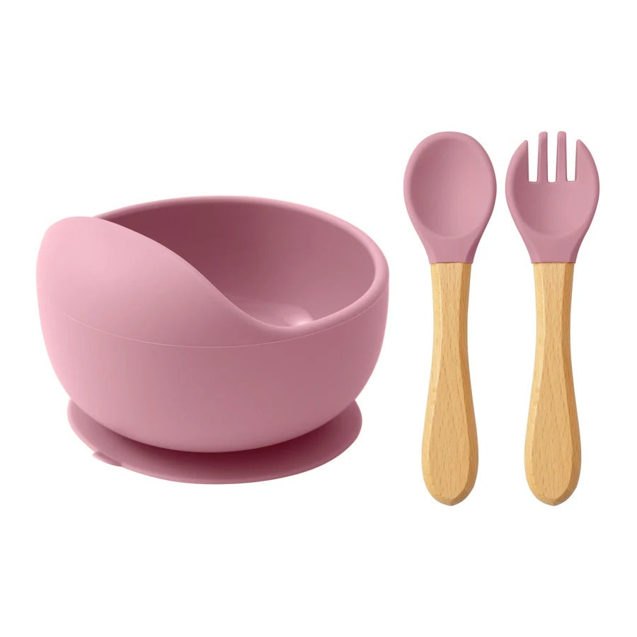 Bol silicone avec ventouse - couverts bois & silicone