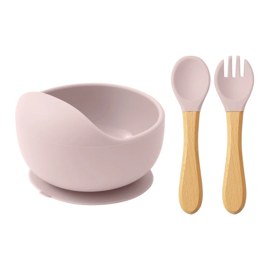 Bol silicone avec ventouse - couverts bois & silicone