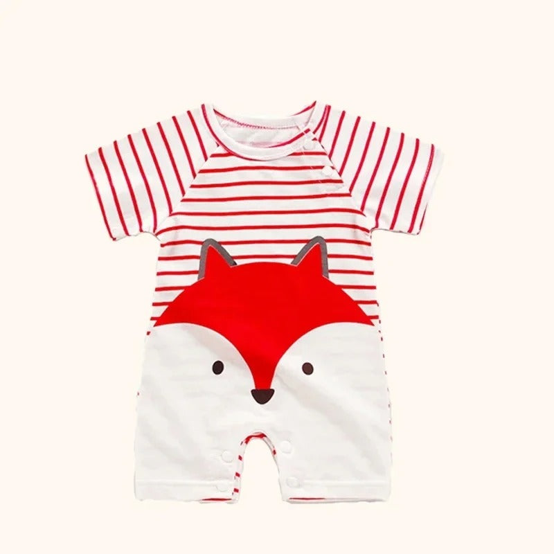 Barboteuse bébé manches courtes coton marinière motif renard
