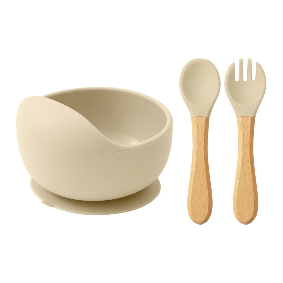 Bol silicone avec ventouse - couverts bois & silicone