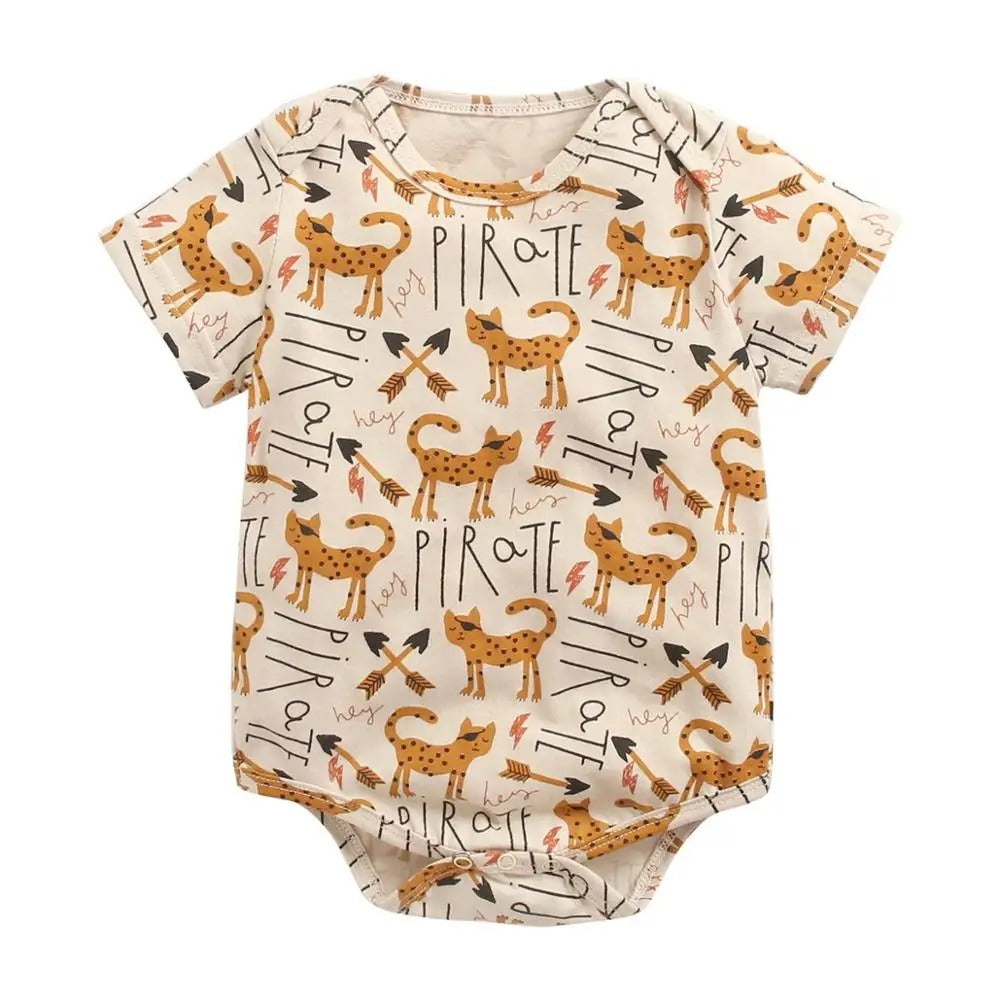 Body bébé manches courtes coton imprimé léopard pirate