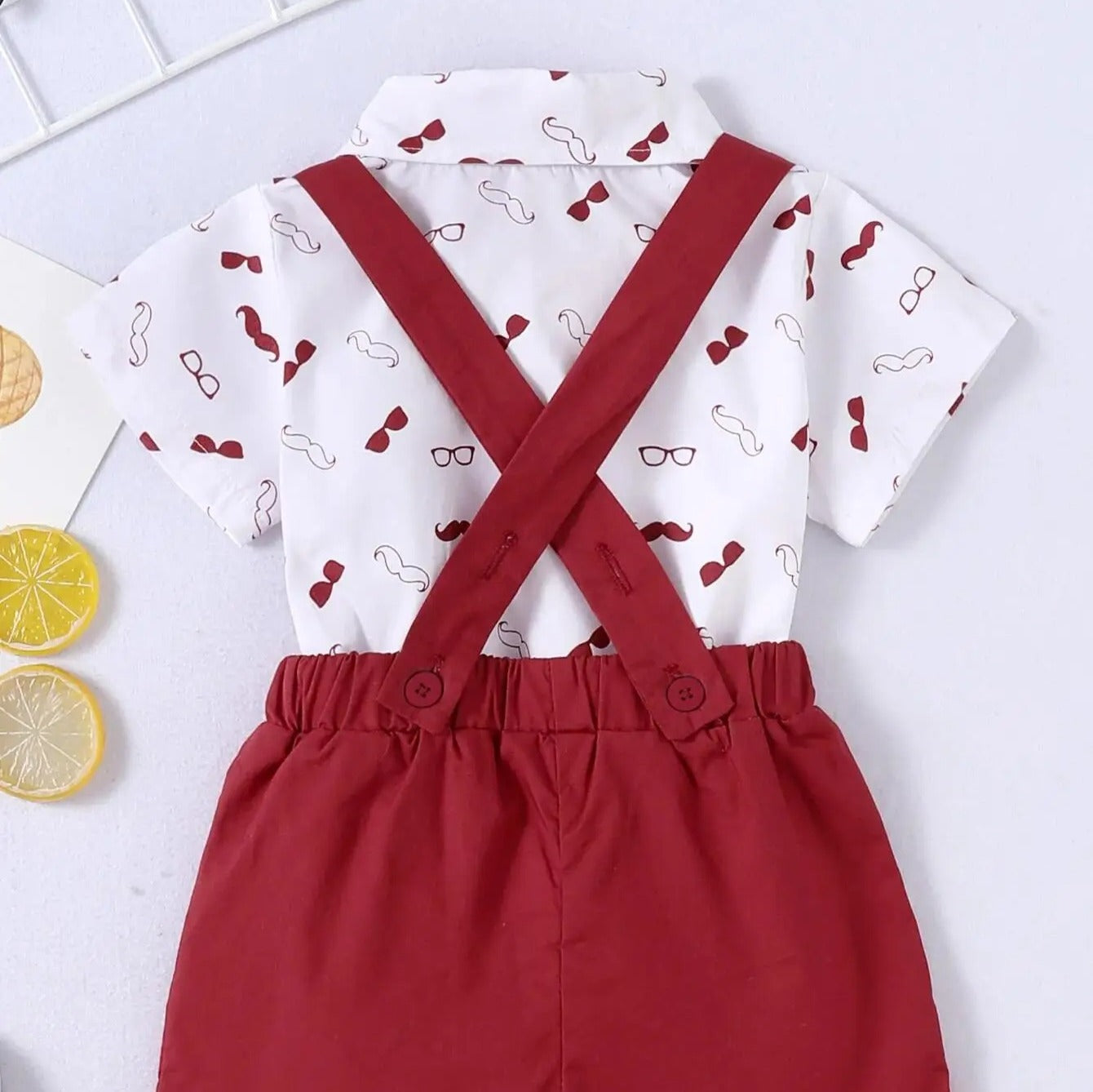 Ensemble bébé body chemise + short coton chic motif moustache