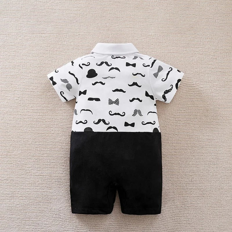 Barboteuse bébé manches courtes coton style costume moustache