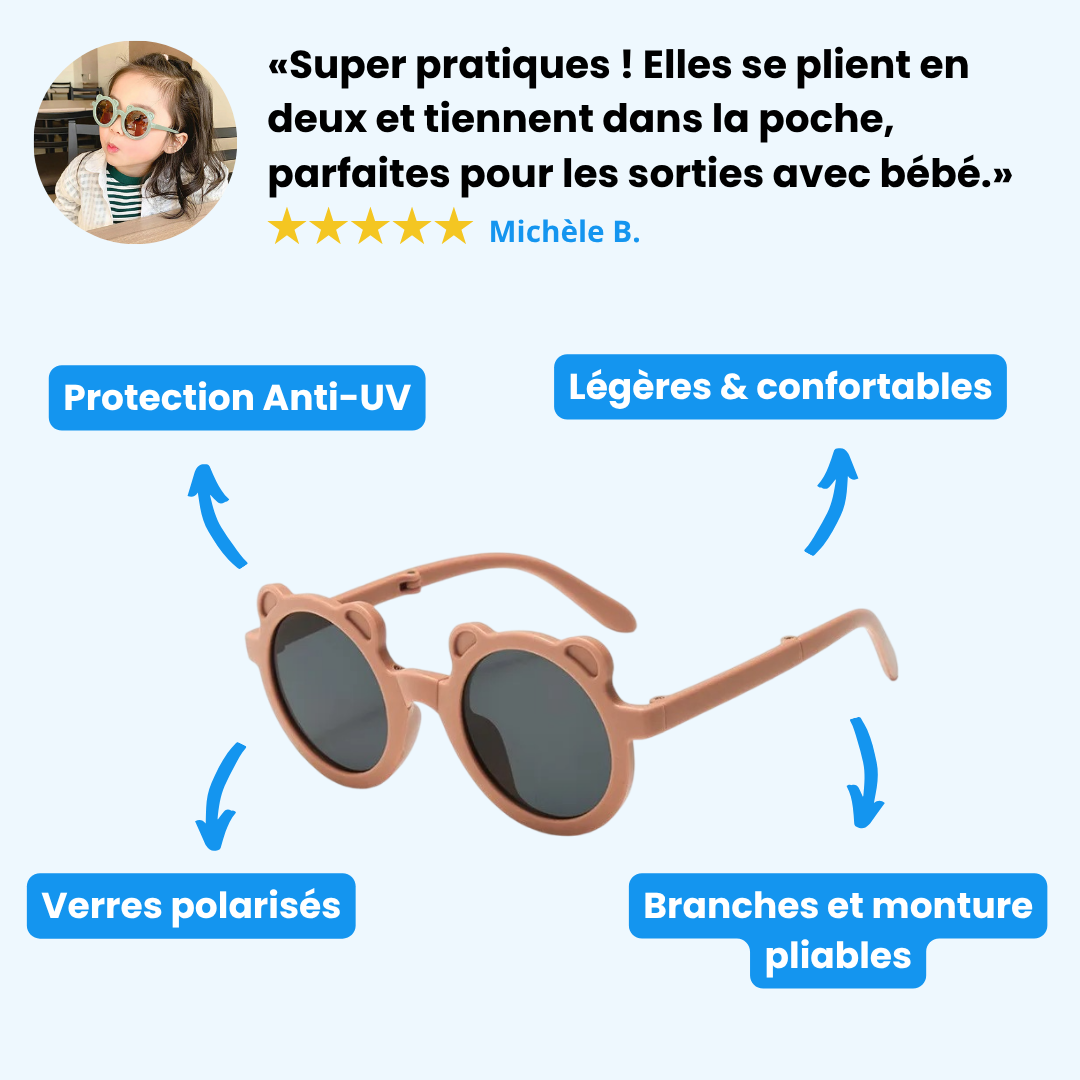 Lunettes de soleil bébé ours - Polarisées & pliables (0-3 ans)