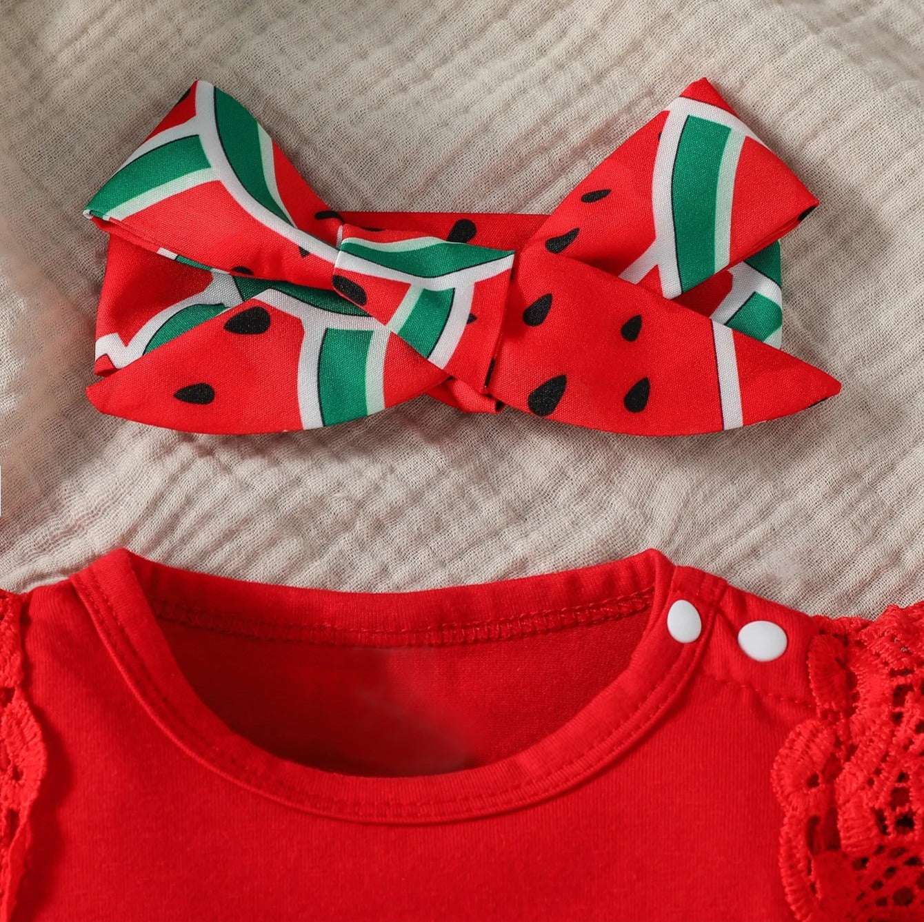 Ensemble bébé body + robe chic motif pastèque & bandeau