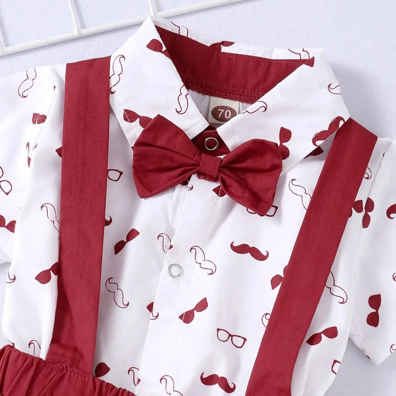 Ensemble bébé body chemise + short coton chic motif moustache
