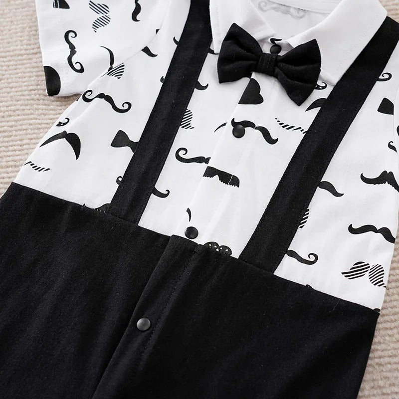 Barboteuse bébé manches courtes coton style costume moustache