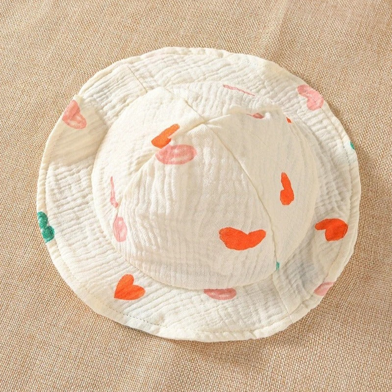 Barboteuse bébé sans manches gaze de coton motif cœur & chapeau