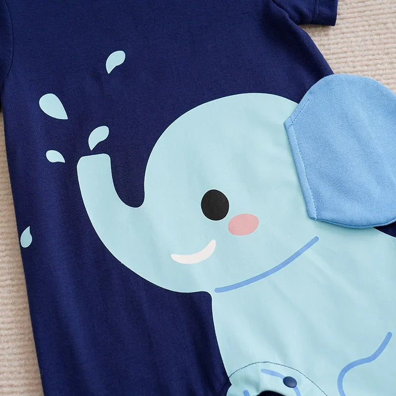 Barboteuse bébé manches courtes coton motif éléphant