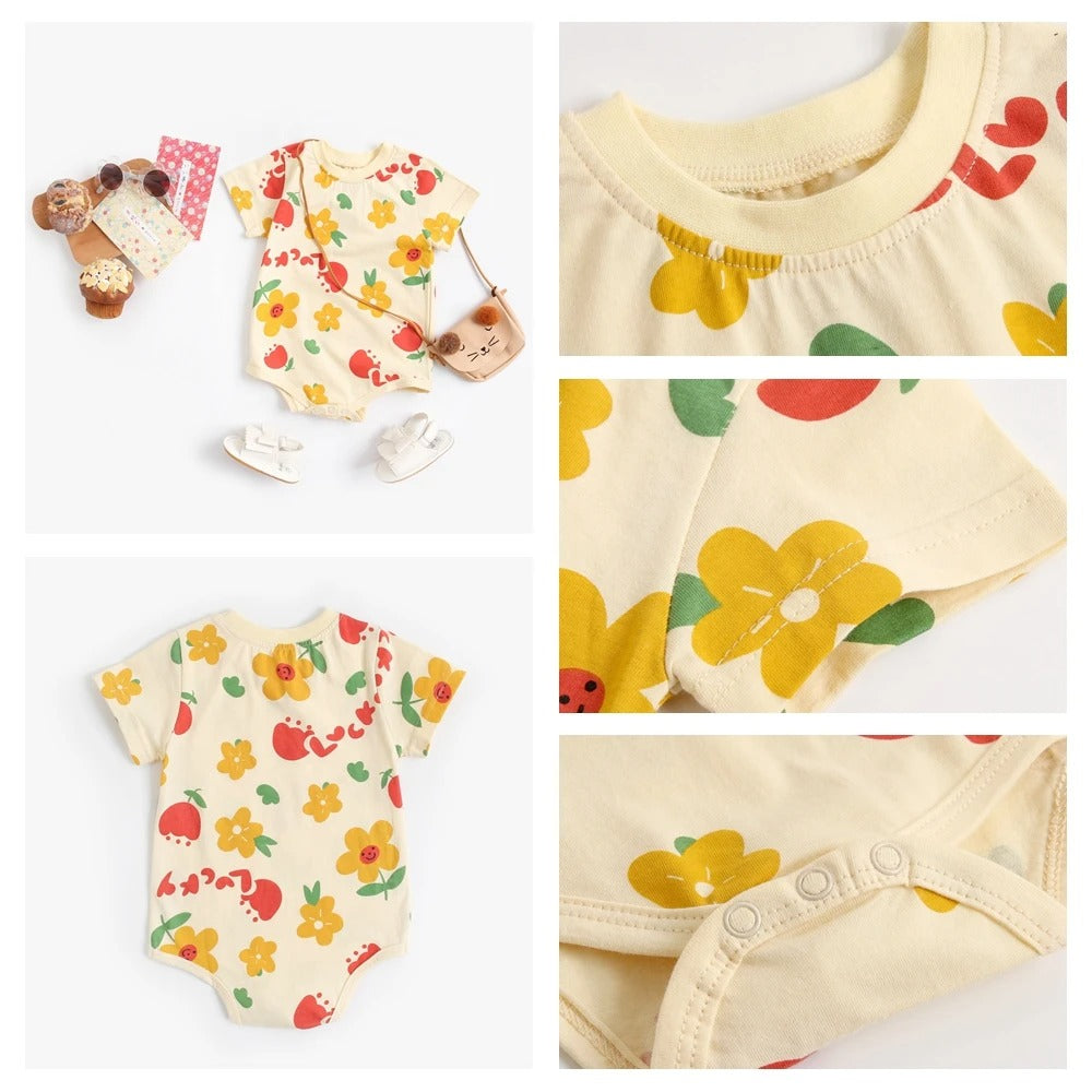 Body bébé manches courtes coton imprimé fleurs