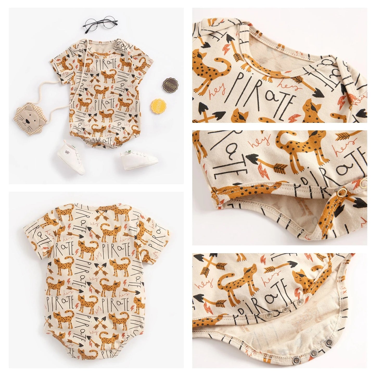Body bébé manches courtes coton imprimé léopard pirate