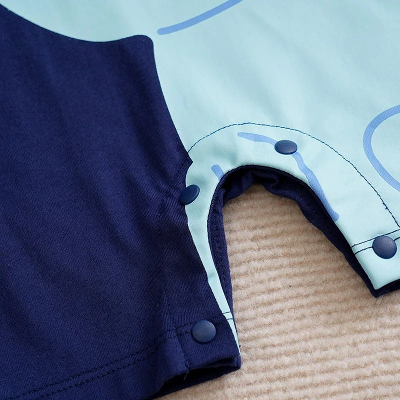Barboteuse bébé manches courtes coton motif éléphant