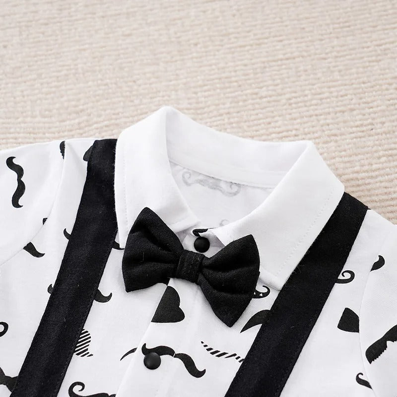 Barboteuse bébé manches courtes coton style costume moustache