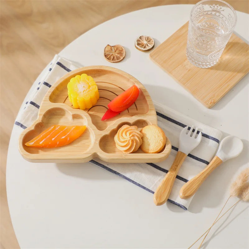 Assiette bambou avec ventouse - arc-en-ciel
