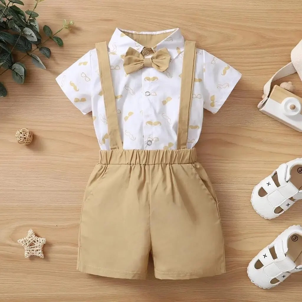 Ensemble bébé body chemise + short coton chic motif moustache