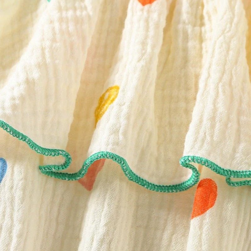 Barboteuse bébé sans manches gaze de coton motif cœur & chapeau