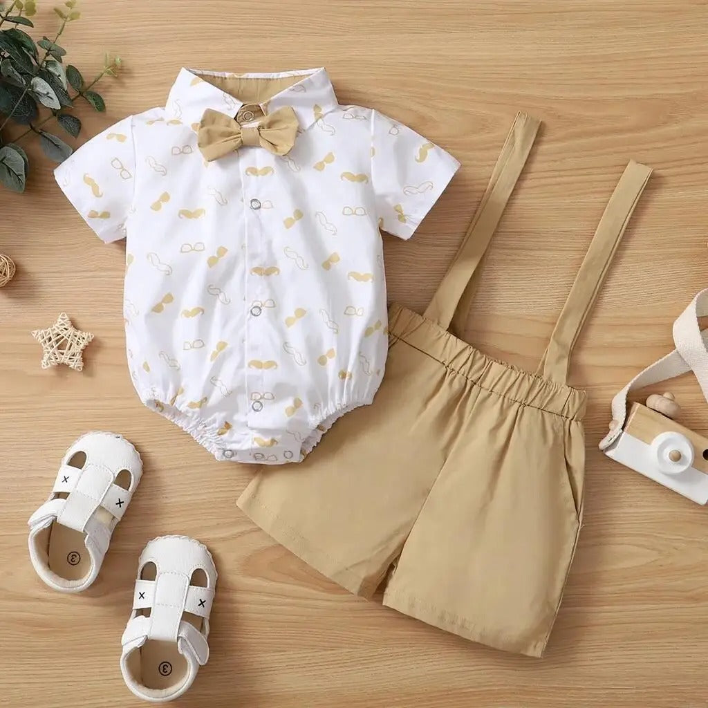 Ensemble bébé body chemise + short coton chic motif moustache