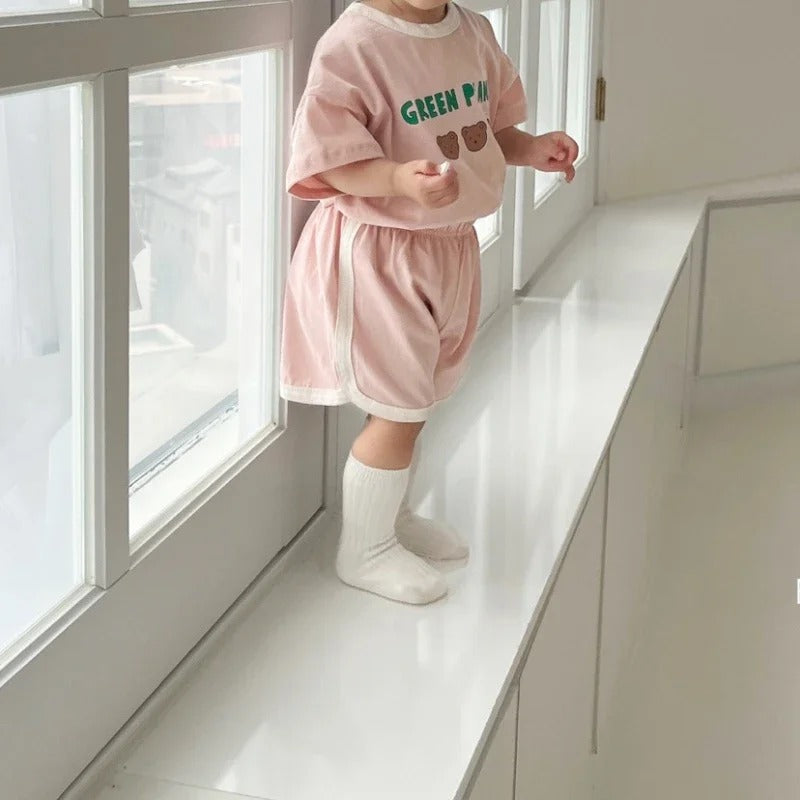 Ensemble bébé t-shirt + short coton rétro motif ours