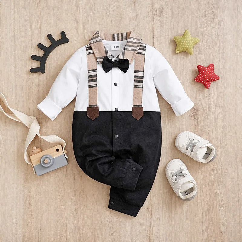 Barboteuse bébé manches longues coton style costume chic
