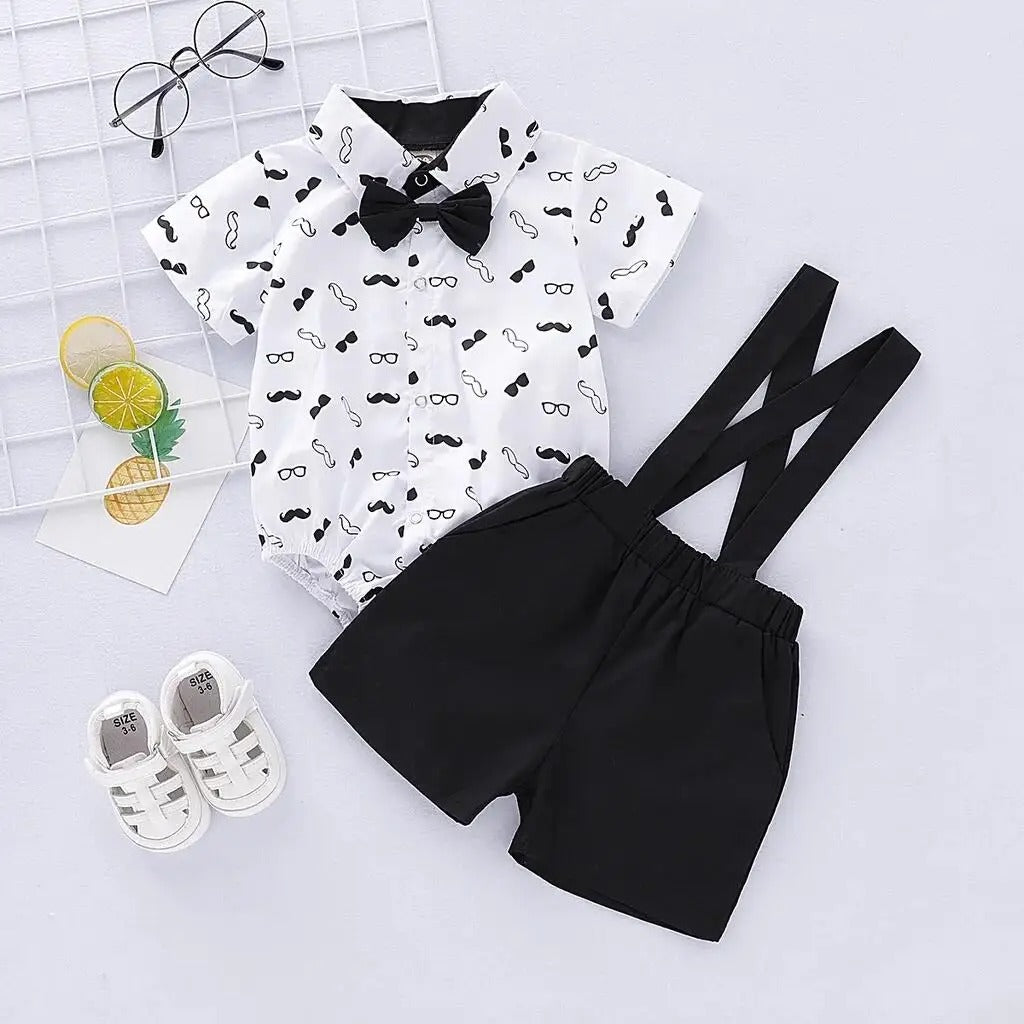 Ensemble bébé body chemise + short coton chic motif moustache