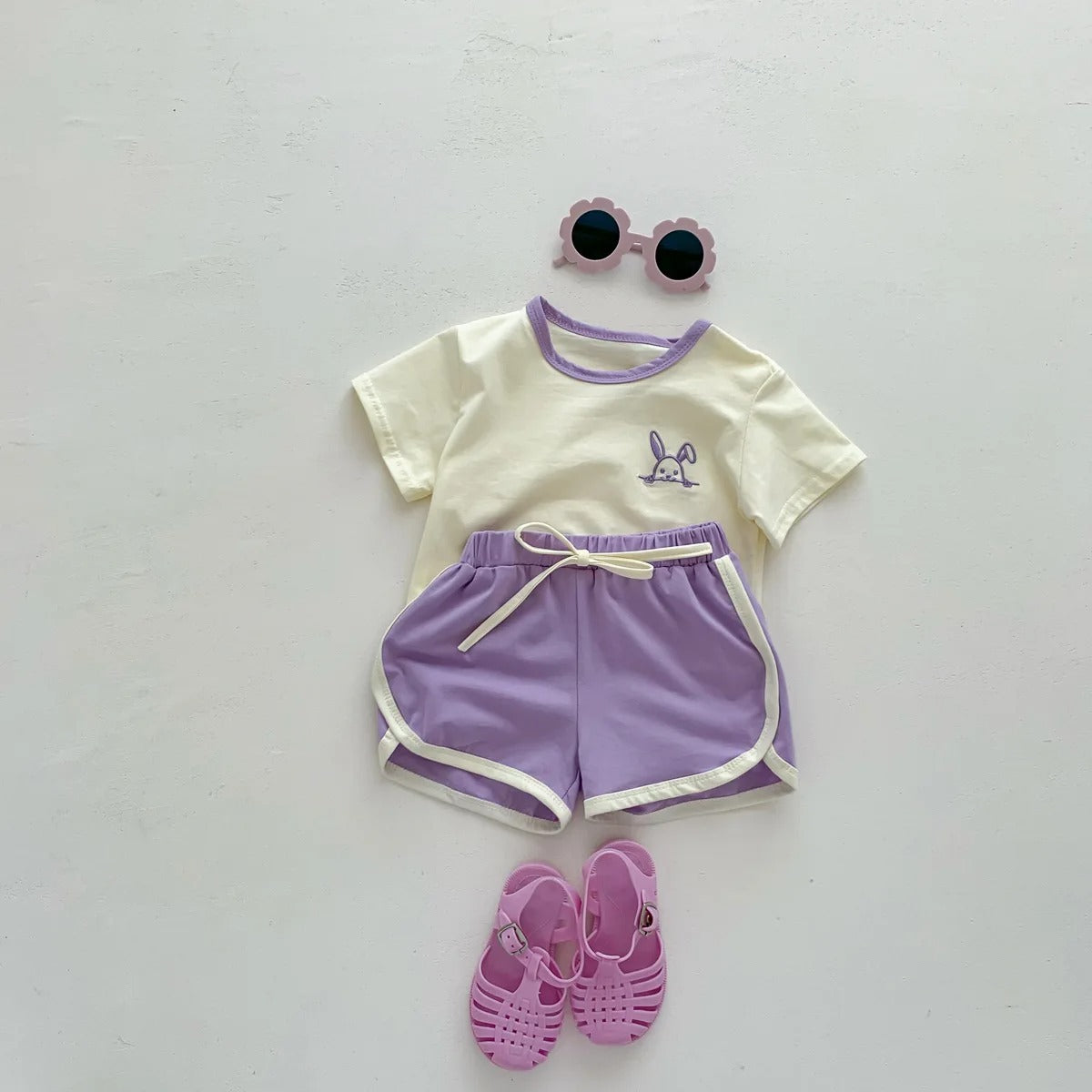 Ensemble bébé t-shirt + short coton rétro motifs brodés