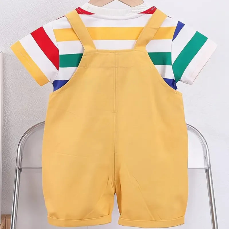 Ensemble enfant t-shirt rayé + salopette coton style cartoon