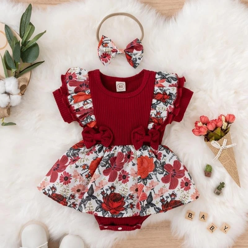 Body bébé manches courtes coton style robe fleurie avec nœud