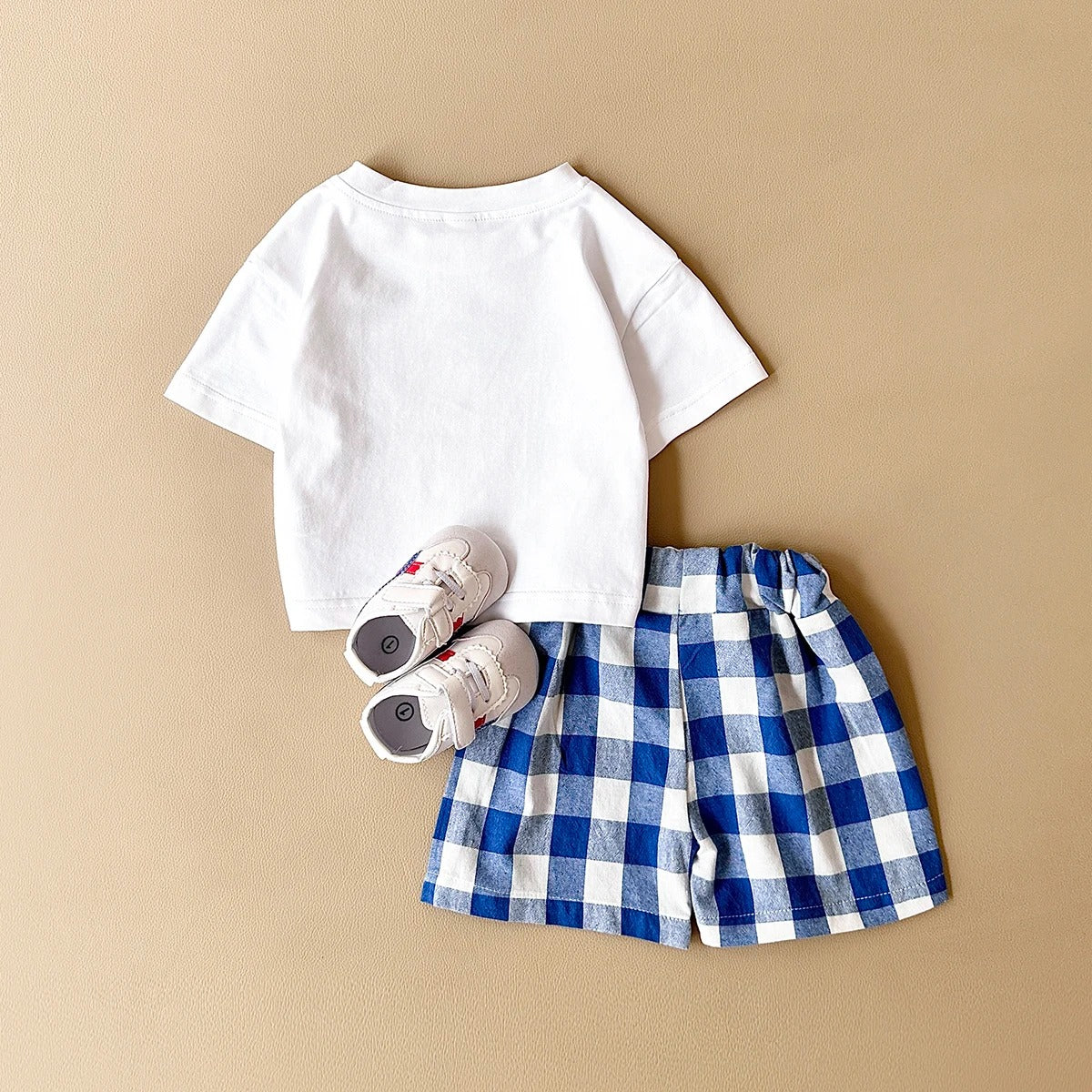 Ensemble bébé t-shirt blanc motif citron + short coton à carreaux