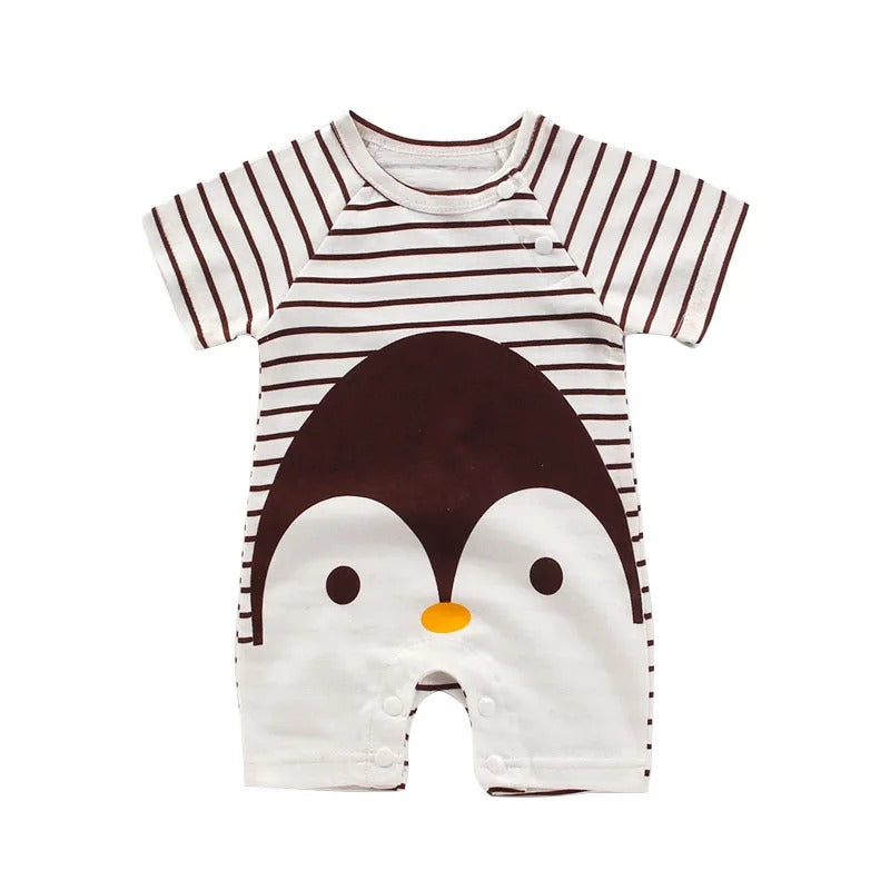 Barboteuse bébé manches courtes coton marinière motif pingouin