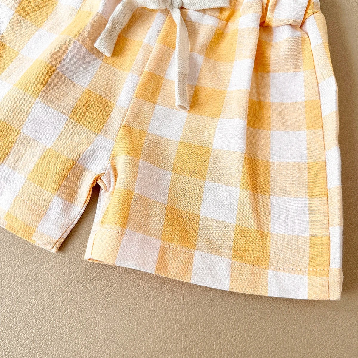Ensemble bébé t-shirt blanc motif citron + short coton à carreaux