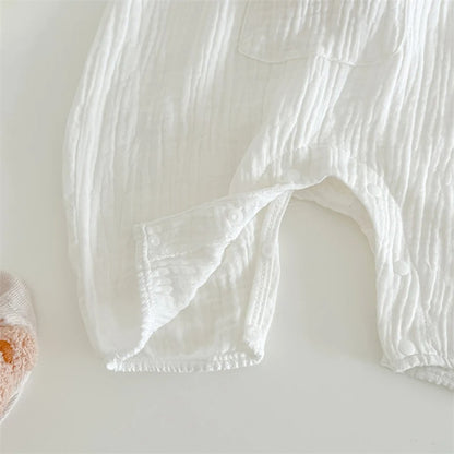 Barboteuse bébé sans manches gaze de coton à motifs & chapeau