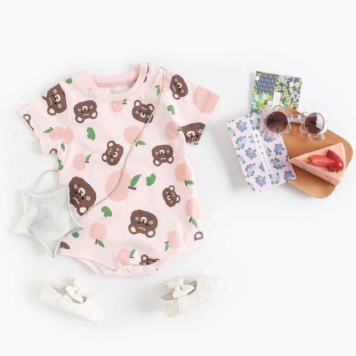 Body bébé manches courtes coton imprimé ours & pomme