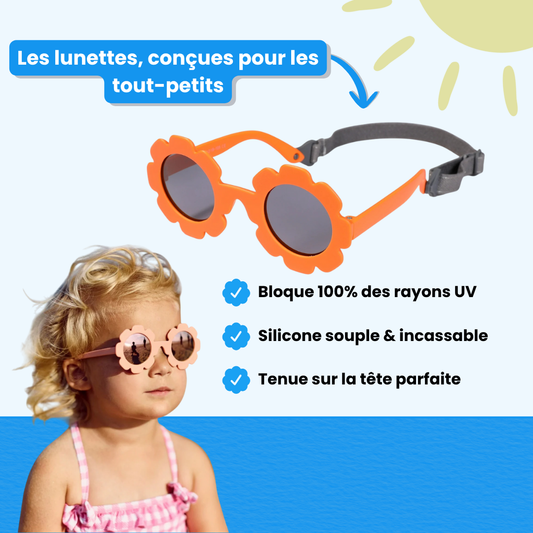 Lunettes de soleil bébé fleur - Polarisées, souples & avec sangle (0-3 ans)
