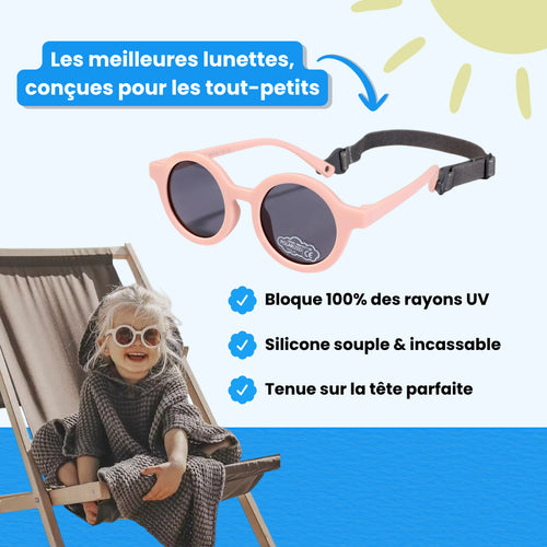 Lunettes de soleil rondes bébé - Polarisées, souples & avec sangle (0-3 ans)
