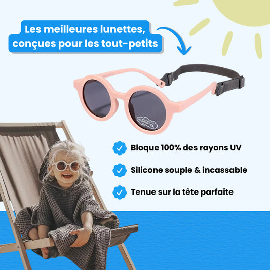 Lunettes de soleil rondes bébé - Polarisées, souples & avec sangle (0-3 ans)