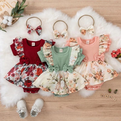 Body bébé manches courtes coton style robe fleurie avec nœud