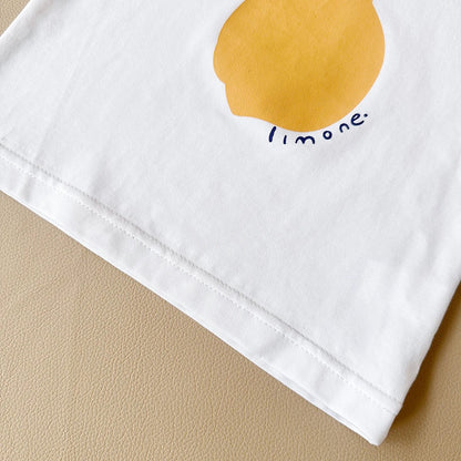 Ensemble bébé t-shirt blanc motif citron + short coton à carreaux