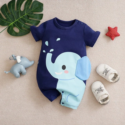 Barboteuse bébé manches courtes coton motif éléphant