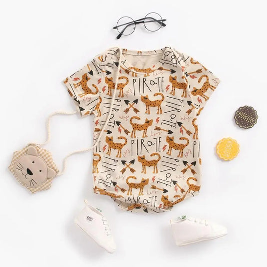Body bébé manches courtes coton imprimé léopard pirate